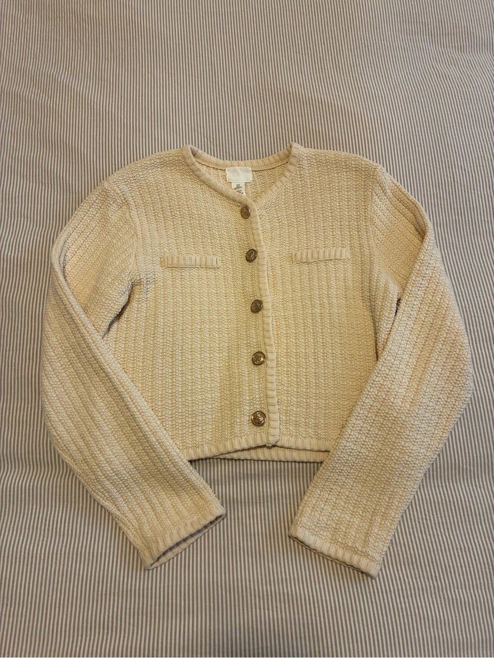H&M Textured Knit Cream Cardigan